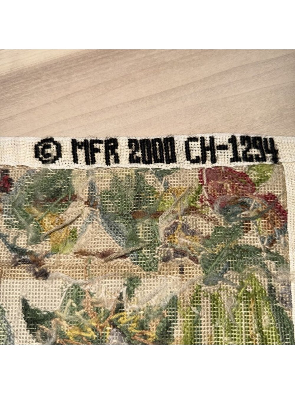 Needlepoint Hand Embroidered Aubusson Style Tapestry Mat Green Botanical Print 3 - Picture 5 of 5